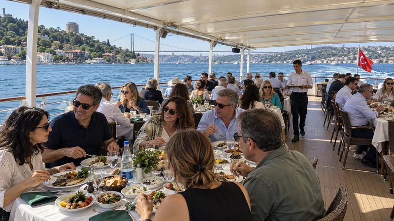 Açık güvertede yemek masaları ve oturma düzeni